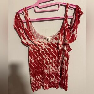 Two off shoulder tops one red one blue tie-dye